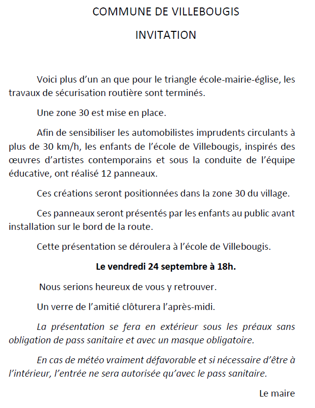 Invitation inaugiration panneau 30 km