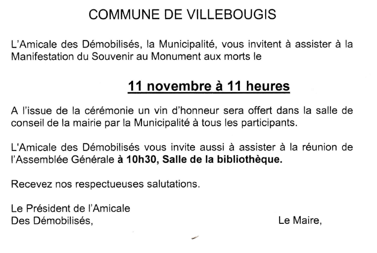 Invitation cérémonie du 11 novembre 2025