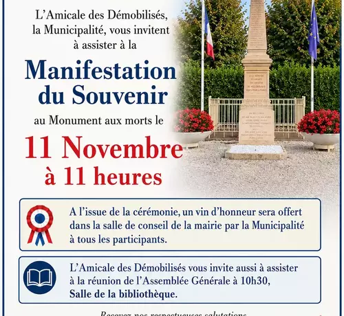 Cérémonie du souvenir du 11 novembre 2026 au monument aux morts